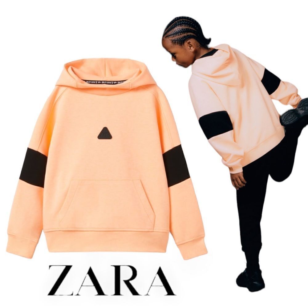 ZARA Kids | Neon Orange | CONTRASTING NEON ATHLETIC SWEATSHIRT